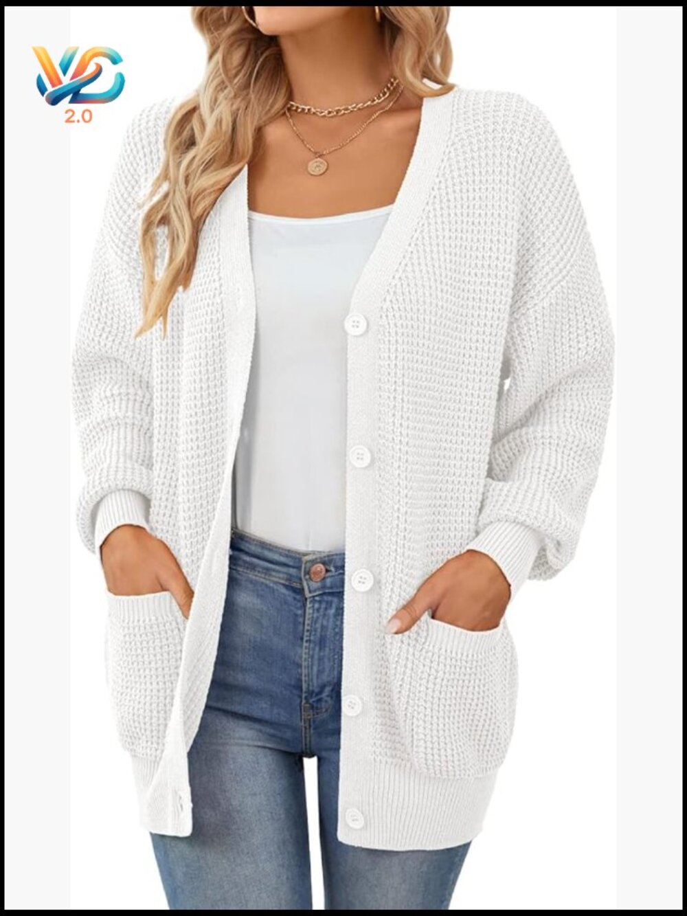 Cotton Button-Down Oversized Cardigan with Pockets